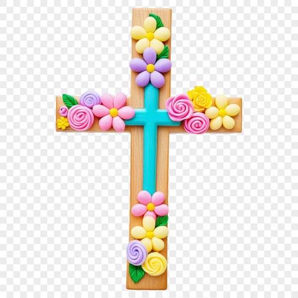 High-Resolution Christian Icon A high-resolution transparent PNG image of a simple cross with floral elements.