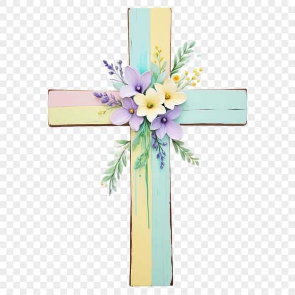 Decorative Cross Clip Art A high-resolution transparent image of a simple cross with floral accents, suitable for commercial use.
