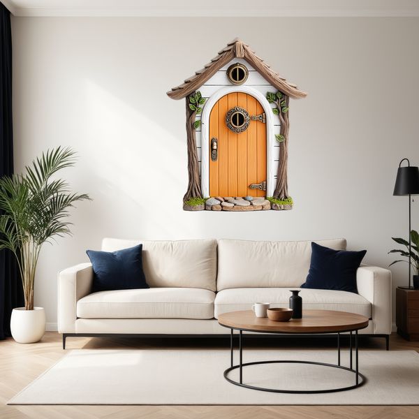 A whimsical fairy door with intricate details on a transparent background.