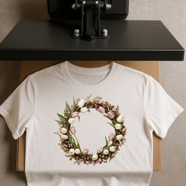 Decorative Foliage Wreath Image A decorative floral wreath made up of various flowers and foliage, suitable for sublimation or print.