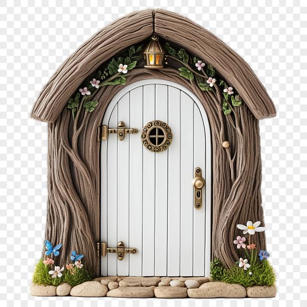 A whimsical fairy door with a clear background and transparent edges, suitable for commercial and personal use.