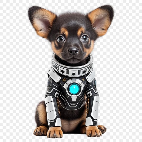 Colorful Canine Companion Image A small puppy sitting on a colorful background with a clear view of its fur and face.