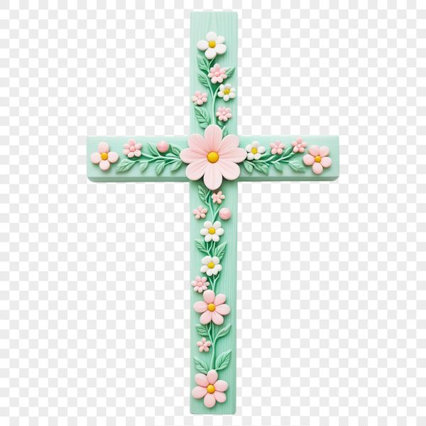 A simple transparent PNG image of a classic cross symbol with detailed design.