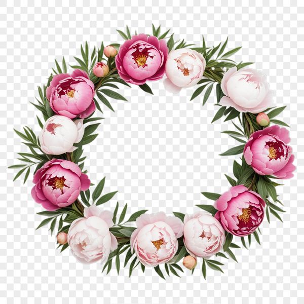 A floral wreath made with various flowers and foliage elements.