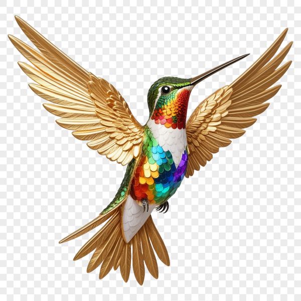 Beautiful Bird Clipart Design A high-resolution PNG image of a vibrant hummingbird in flight, suitable for commercial or personal use.