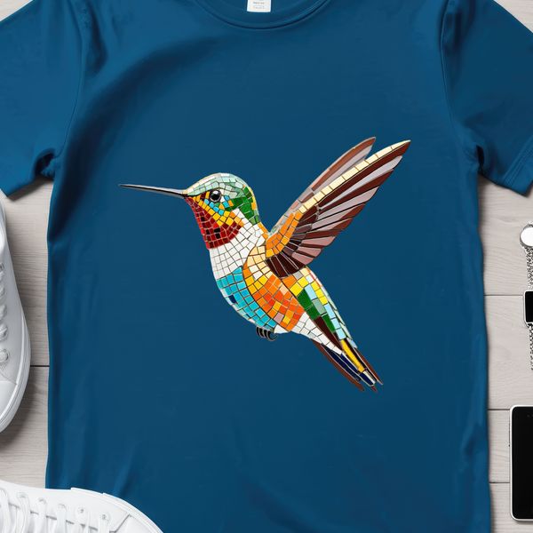 Vibrant Hummingbird Perched on a Bloom A colorful hummingbird perched on a flower, with clear visibility to its iridescent feathers.