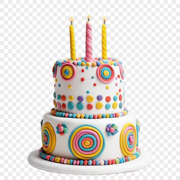 Celebration Cake Design A colorful cake with candles on top, perfect for a birthday celebration.
