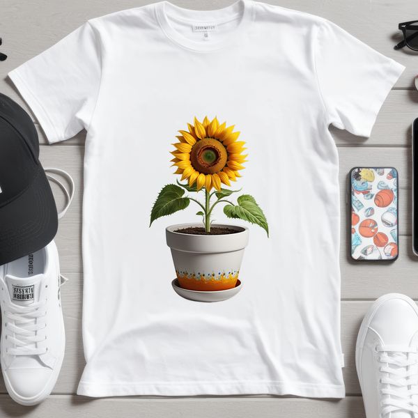Beautiful Sunflower in Pot PNG A high resolution transparent PNG image of a single sunflower in a flower pot on a clear background.