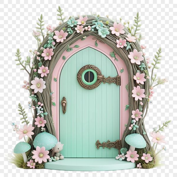 Miniature Door Illustration An illustration of a miniature entrance for fairies, depicted in a high resolution PNG format.
