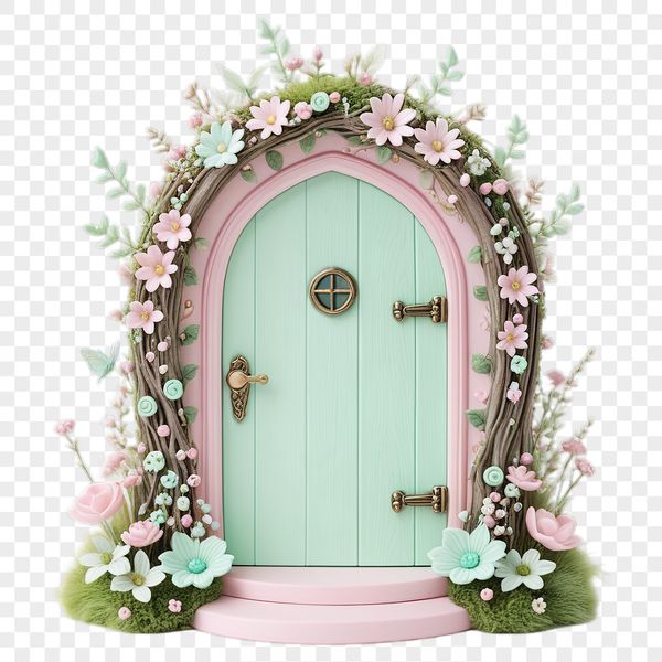 A whimsical fairy door in a clear transparent background with a high-resolution design.