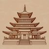 A detailed illustration of a traditional Buddhist temple structure with intricate design elements.