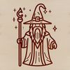 Whimsical Line Art Magic Maker A simple line-drawn illustration of a wizard in a fantasy setting.