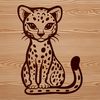 A digital illustration of an ocelot sitting on its haunches, showcasing the agility and flexibility of this wild big cat.