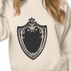 A detailed ornate shield design created using vector art.