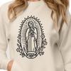 Elegant Virgin Mary Portrait in Floral Accent Style Ornate illustration of a full-body depiction of the Virgin Mary in a floral-inspired style.