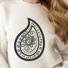 A stylized, ornate paisley shape for design and crafting purposes.