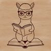 Gentle Alpaca Reader An alpaca standing on a grassy hill, reading a book with interest.