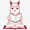Adorable Alpaca with Book An alpaca sitting on the ground with a book in its hooves, depicted as a vector graphic.