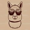 Funky Alpaca Portrait A South American camelid animal wearing trendy sunglasses.