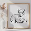 Close-up illustration of a sleeping alpaca, suitable for vector art and digital design.