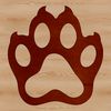 A graphic illustration of a single animal paw print with defined edges and details.