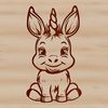 A cartoon donkey sitting on the ground with a friendly expression.