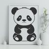 Black and White Furry Friend A large, fluffy panda bear with black and white fur, sitting on its hind legs.