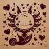 Heartwarming Axolotl Illustration in Vector Format A stylized illustration of a domesticated axolotl salamander with heart symbols surrounding its body.