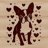 Adorable Standing Dog Illustration with Love Hearts A stylized illustration of a standing Boston Terrier surrounded by love hearts.