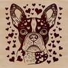 Adorable Dog Head Illustration A detailed illustration of a Boston Terrier dog's head with love hearts incorporated into its design.