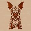 Boston Terrier Silhouette with Ornate Details A sitting Boston Terrier breed dog with ornate design elements.