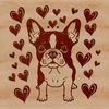 Sweetheart Boston Terrier Vector Art A small dog breed, the Boston Terrier, sitting on its hind legs with hearts surrounding it.