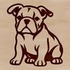 A simple line drawing of a cute bulldog sitting on its hind legs.