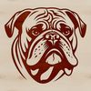 Bulldog Portrait with Wrinkled Skin A close-up image of a bulldog's head with wrinkled skin and prominent facial features.