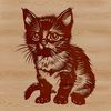 Whimsical Kitten Silhouette Design A small domesticated cat sitting on its haunches, portrayed in a simple vector design.