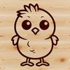 Adorable Chick Farm Friends Illustration A simple line drawing of a cute chick standing on a farm yard, surrounded by other farm animals.