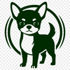Illustrated silhouette of a small dog, specifically a Chihuahua breed.