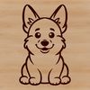 Line Art Corgi Portrait Line drawing illustration of a corgi sitting on its haunches.