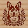 Stylized Corgi Portrait with Ornate Accents A stylized illustration of a Corgi's head surrounded by ornate floral patterns.