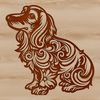 Ornate Canine Silhouette SVG File A sitting dachshund with ornate details.