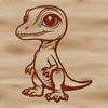 A colorful illustration of a small, prehistoric dinosaur with a playful expression.