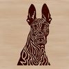 Ornate Doberman Clip Art A high-quality vector illustration of a Doberman Pinscher's head, suitable for graphic design and digital art.