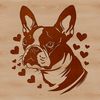 Stylized Animal Design for Personal Use A stylized vector illustration of a smiling Boston Terrier with love hearts surrounding its head.
