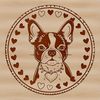 Whimsical Dog Face Clip Art A smiling dog's head with hearts surrounding it, suitable for use in clip art designs.