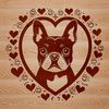 Boston Terrier Clip Art SVG Design A vector illustration of a Boston Terrier dog with heart designs on its head.