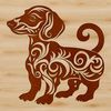 Ornate Vector Dog Silhouette A standing dachshund with ornate features in vector design format.