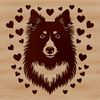 Shetland Sheepdog with Red Love Hearts A depiction of a Shetland Sheepdog's head featuring red love hearts.
