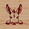 A donkey's head peeking out from behind a leafy branch, depicted as vector art.