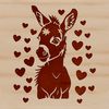 Cute Donkey SVG with Love Hearts A stylized donkey with love hearts on its head, suitable for digital cutting machines like Cricut.