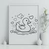 Line Art Duck with Heart Motifs Illustration A simple line art illustration of a duck featuring heart motifs.